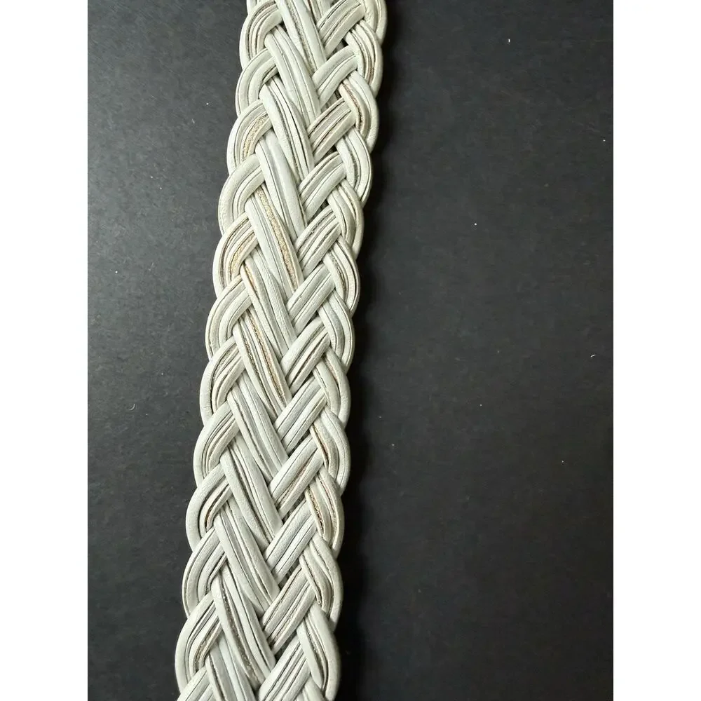 Talbots Womens White Woven Braided Leather Belt Covered Buckle Career Size 3X